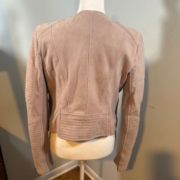 BCBG MaxAzria Cropped Goat Leather Moto Jacket Small Taupe Biker Y2K Streetwear - Picture 5 of 11